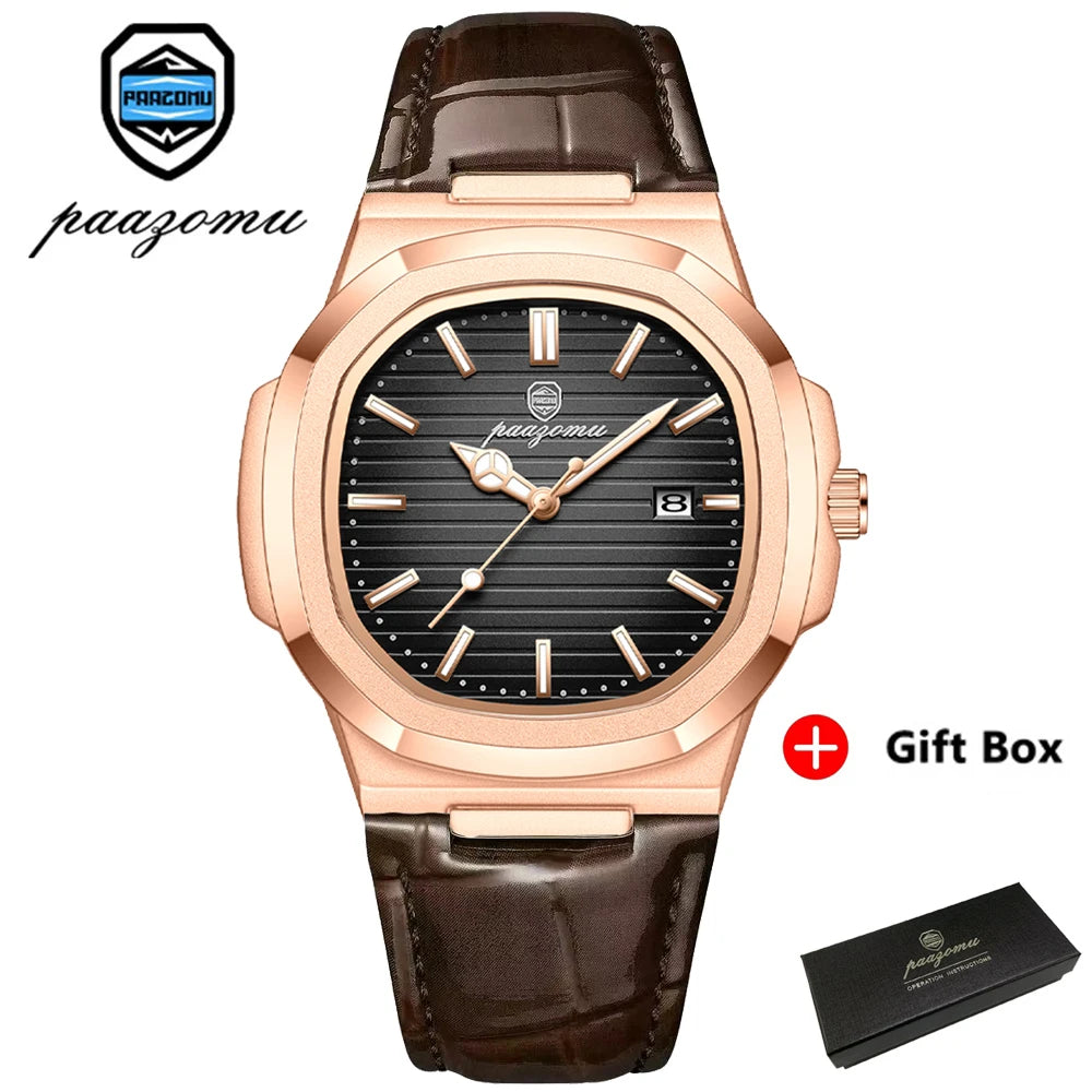 Montre habillée carrée en cuir pour homme avec affichage de la date
