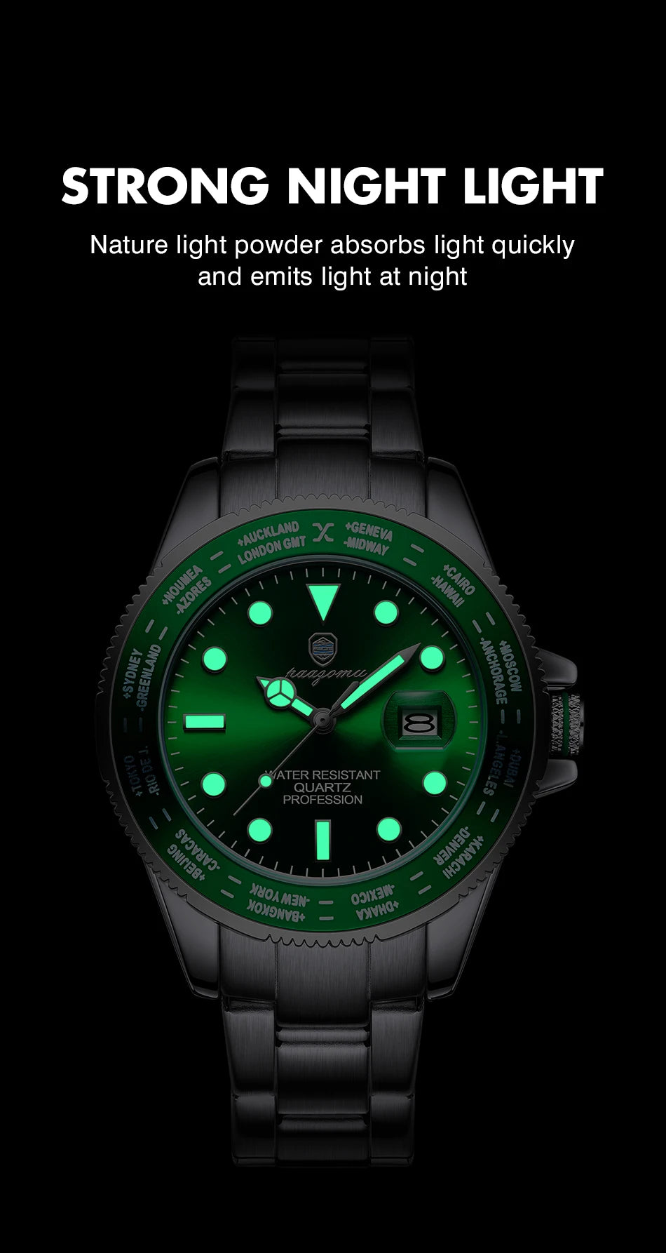 PAAZOMU Luxury Sport  Men Clock Quartz Date Week Man Original Wristwatch Waterproof Luminous Stainless Steel Men's Watches Reloj