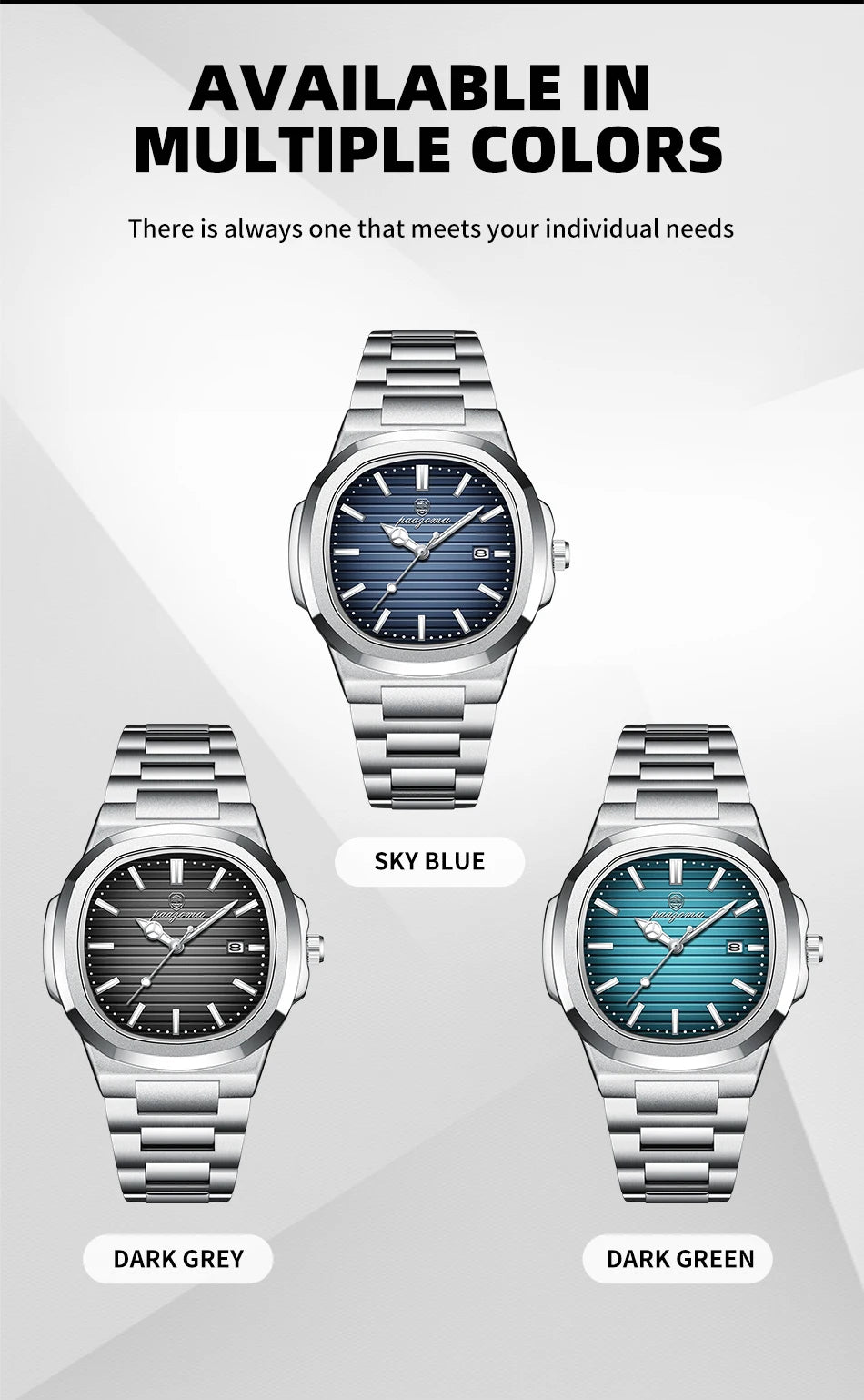 PAAZOMU Top Fashion Square Men Clock Stainless Steel Waterproof Luminous Date Exquisite Male Wristwatch Quartz Watches For Men