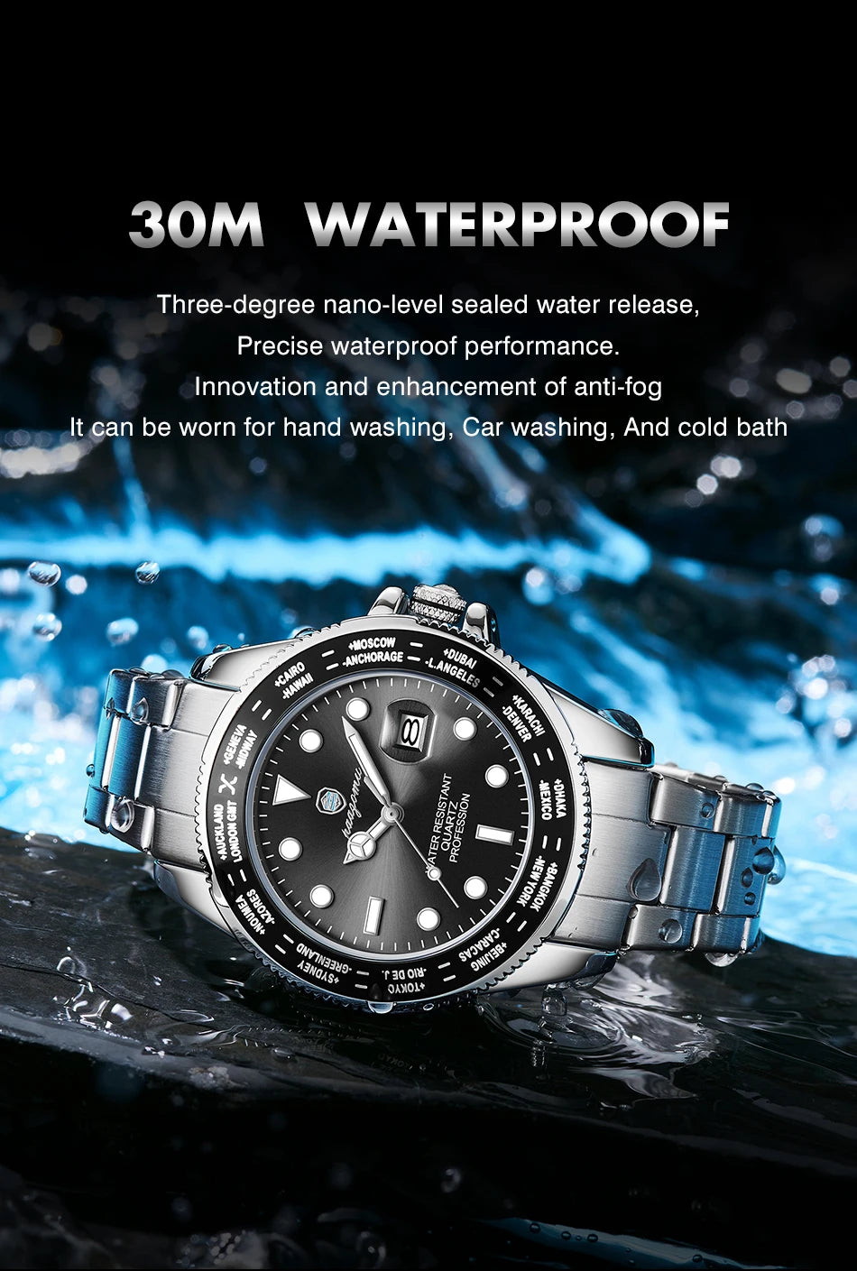 PAAZOMU Luxury Sport  Men Clock Quartz Date Week Man Original Wristwatch Waterproof Luminous Stainless Steel Men's Watches Reloj