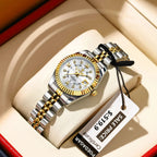 Montre habillée en acier inoxydable pour femme – Date et aiguilles luminescentes