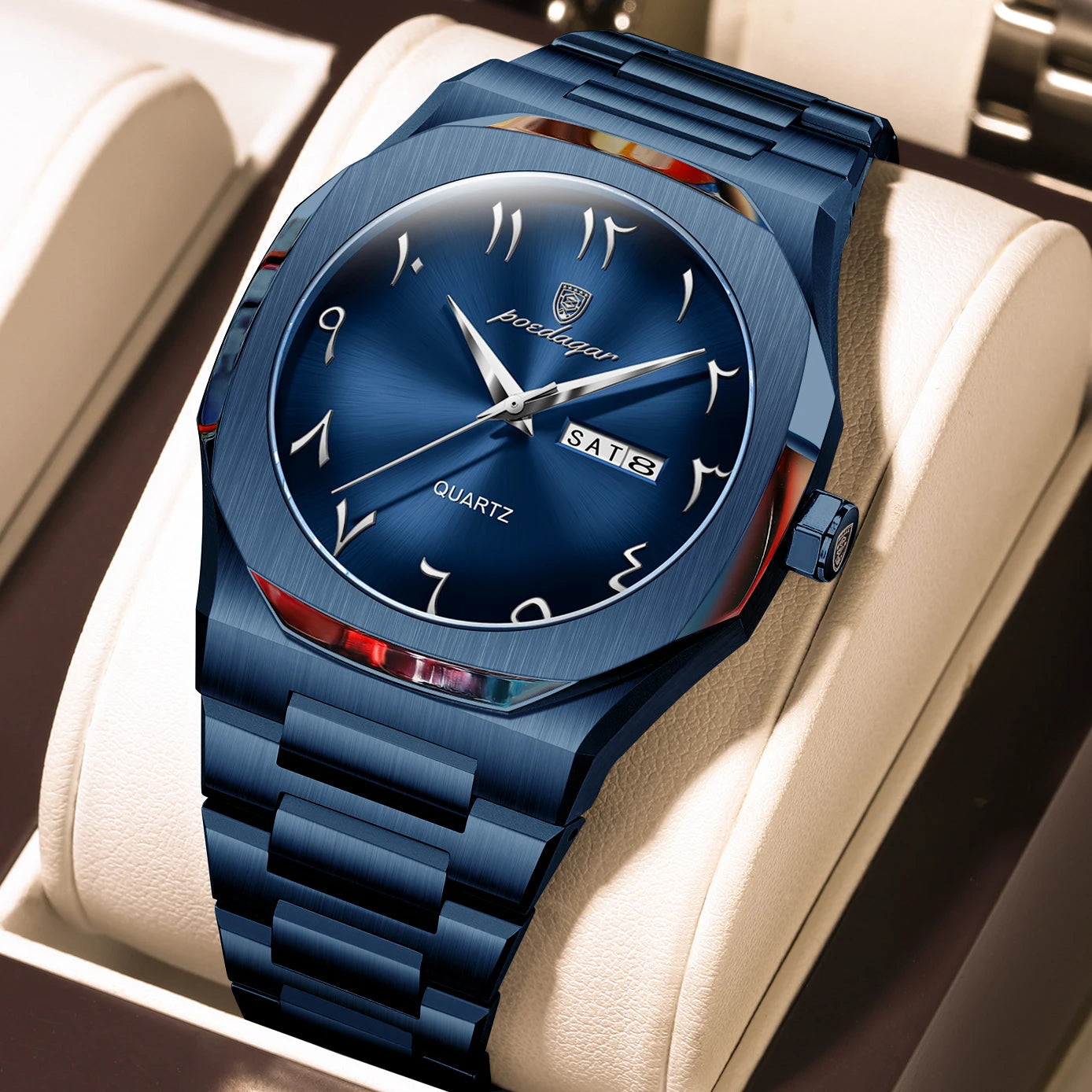 Montre militaire en acier inoxydable pour homme avec affichage du jour de la semaine