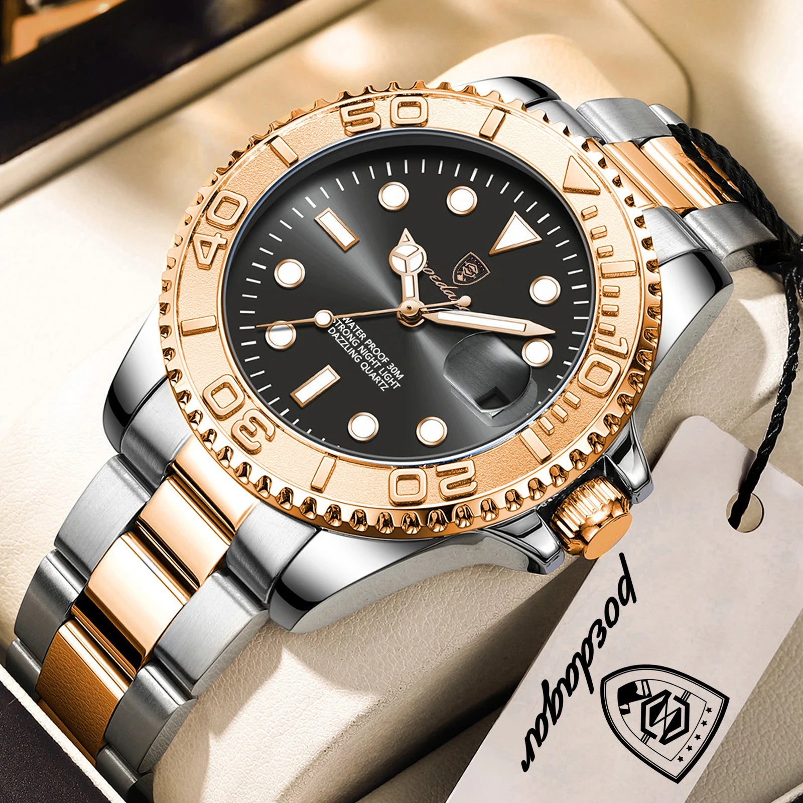 Montre à Quartz pour Homme en Acier Inoxydable – Lumineuse et Étanche à 3 ATM