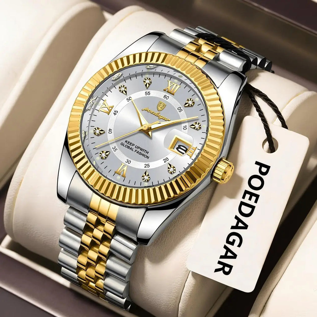 POEDAGAR Trendy Business Men Watch Waterproof Stainless Steel Luminous Original Classic Man Watches Date Quartz Men's Wristwatch