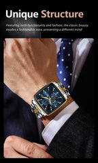 Montre Chronographe Carrée Lumineuse pour Homme en Acier Inoxydable
