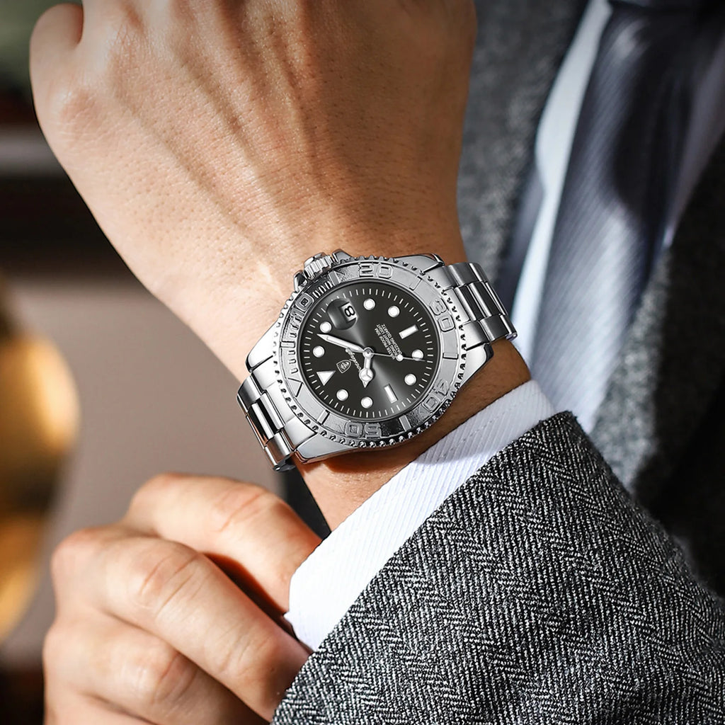 POEDAGAR Top Luxury Male Watch Waterproof Luminous Date Men Watch Stainless Steel Male Clock Sport Fashion Men's Quartz Watches
