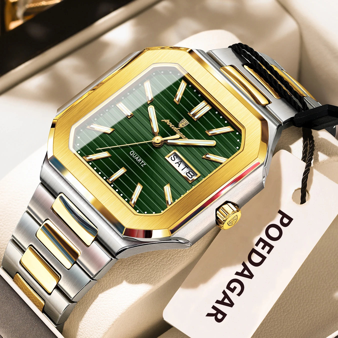 Montre carrée en acier inoxydable pour homme – Lumineuse et étanche