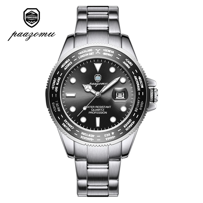 PAAZOMU Luxury Sport  Men Clock Quartz Date Week Man Original Wristwatch Waterproof Luminous Stainless Steel Men's Watches Reloj