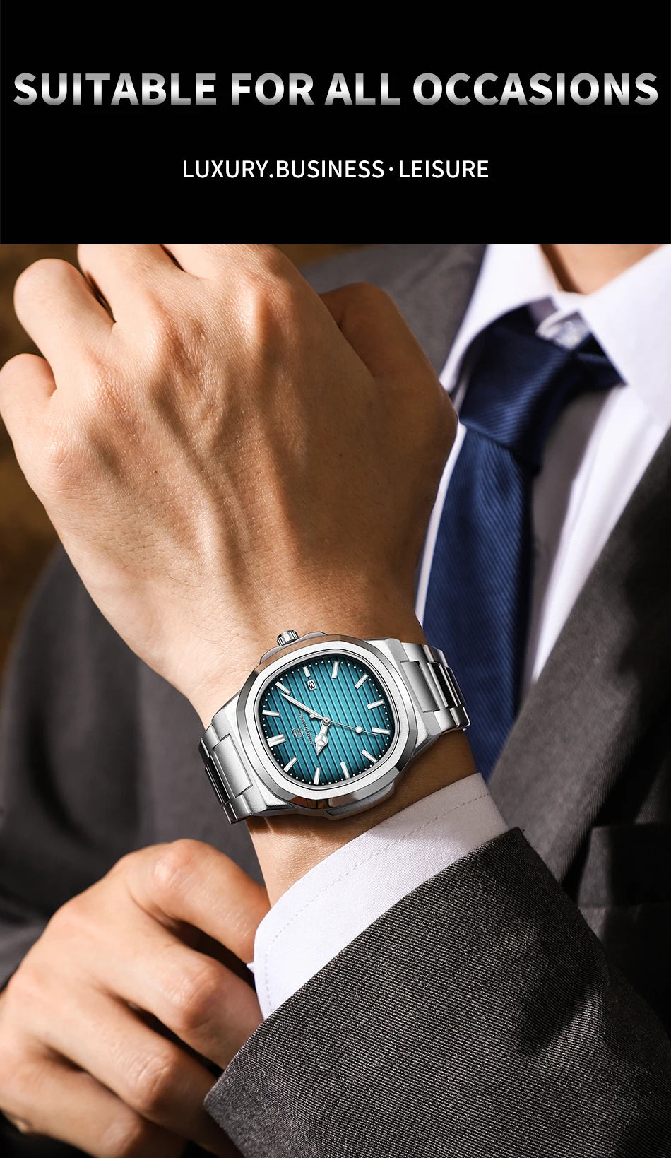PAAZOMU Top Fashion Square Men Clock Stainless Steel Waterproof Luminous Date Exquisite Male Wristwatch Quartz Watches For Men