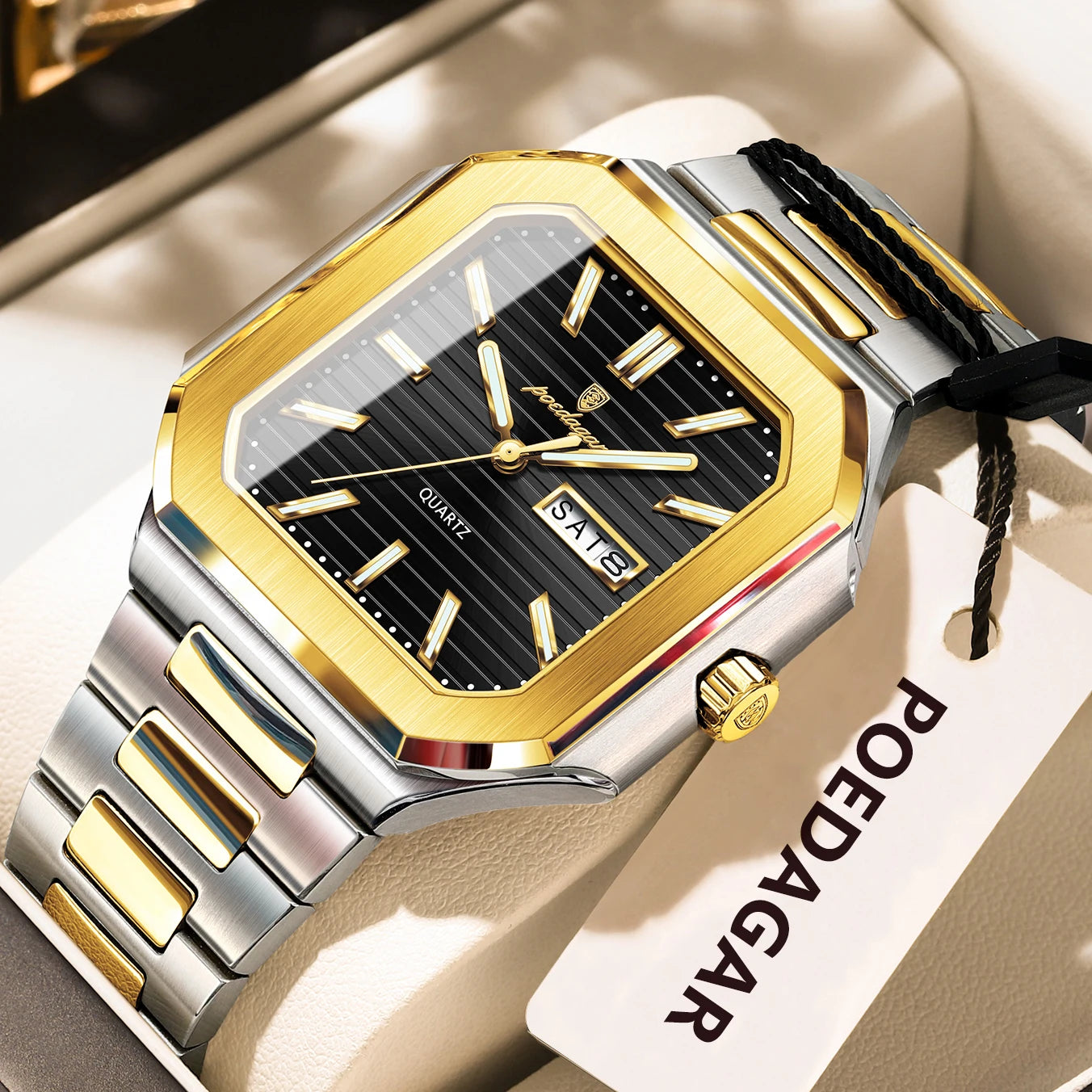 Montre carrée en acier inoxydable pour homme – Lumineuse et étanche