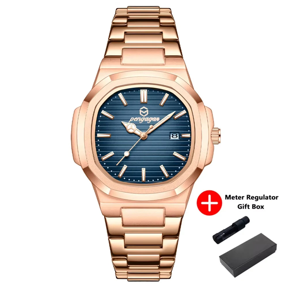 Montre habillée carrée en cuir pour homme avec affichage de la date