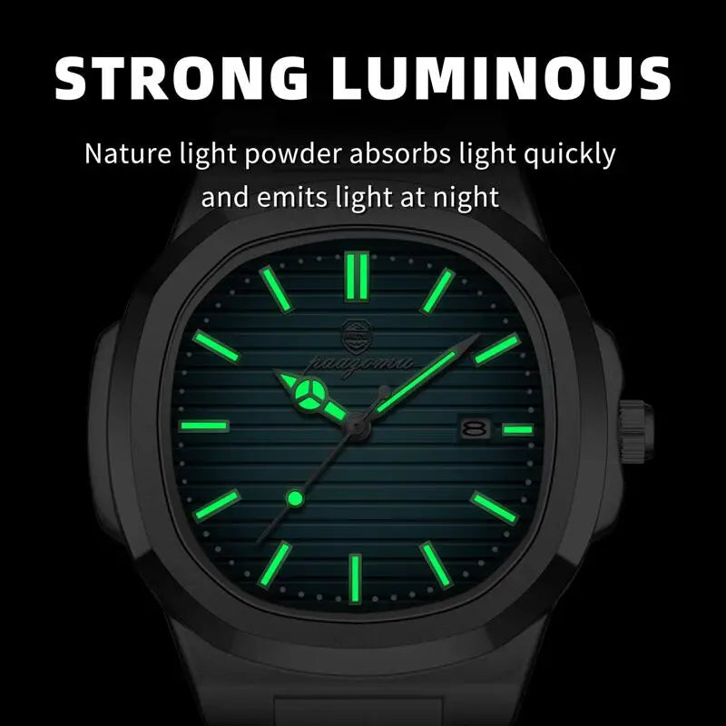 PAAZOMU Trend Men's Watches Classic Fashion Original Quartz Watch for Man Square Dial Waterproof Luminous Date Wristwatch Reloj