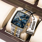 Montre Chronographe Carrée Lumineuse pour Homme en Acier Inoxydable