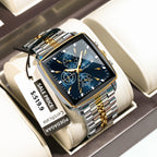 Montre Chronographe Carrée Lumineuse pour Homme en Acier Inoxydable