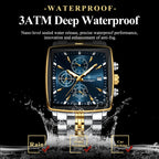 Montre Chronographe Carrée Lumineuse pour Homme en Acier Inoxydable