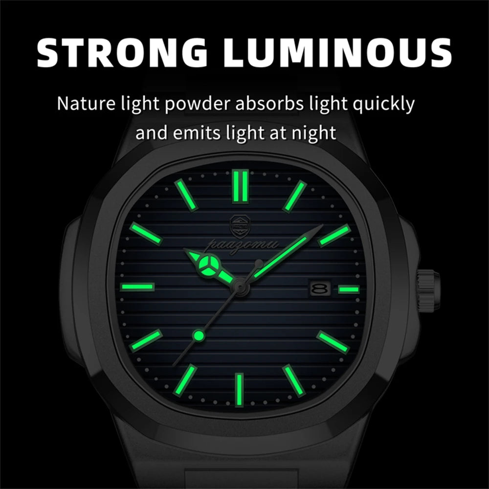 PAAZOMU Top Fashion Square Men Clock Stainless Steel Waterproof Luminous Date Exquisite Male Wristwatch Quartz Watches For Men