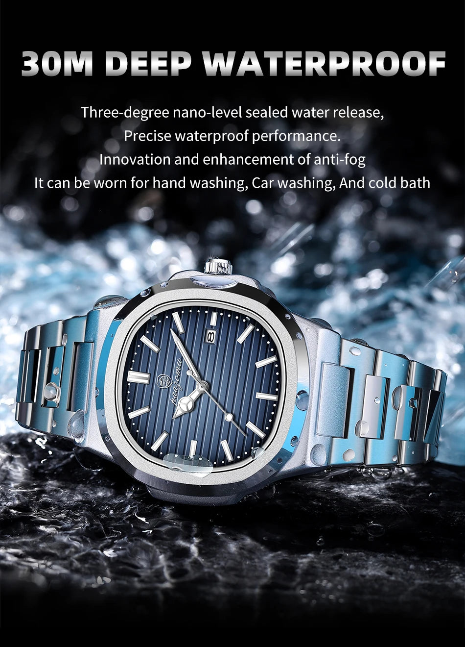 PAAZOMU Business Men Square Watch Rose Gold Leather Quartz Watch Date Display Luxury Formal Men's Waterproof Watch +Box Reloj