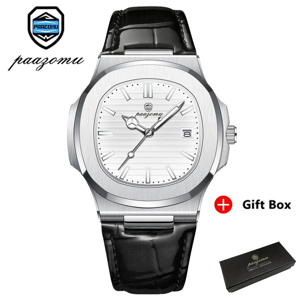 Montre habillée carrée en cuir pour homme avec affichage de la date