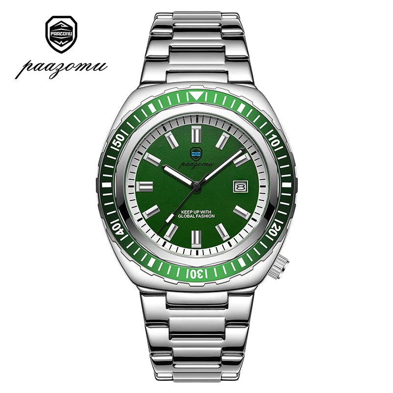 Montre homme à quartz de plongée, bracelet acier inoxydable