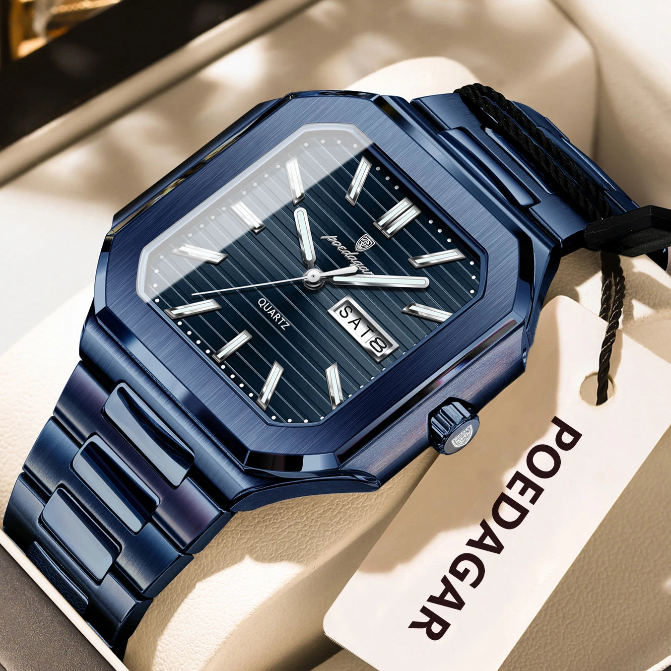Montre carrée en acier inoxydable pour homme – Lumineuse et étanche