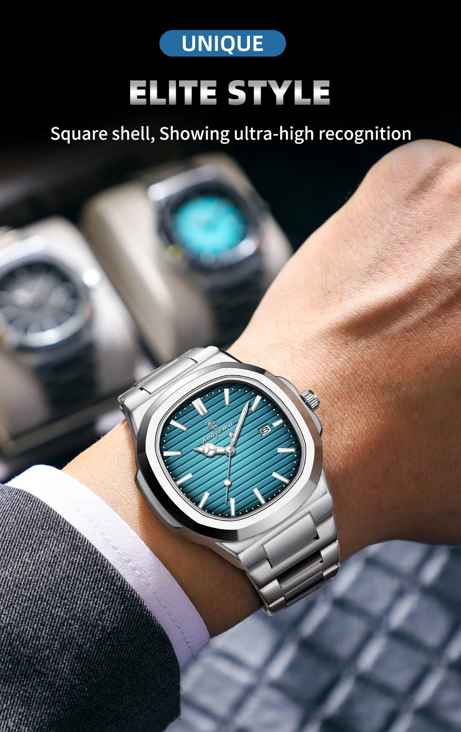 PAAZOMU Trend Men's Watches Classic Fashion Original Quartz Watch for Man Square Dial Waterproof Luminous Date Wristwatch Reloj