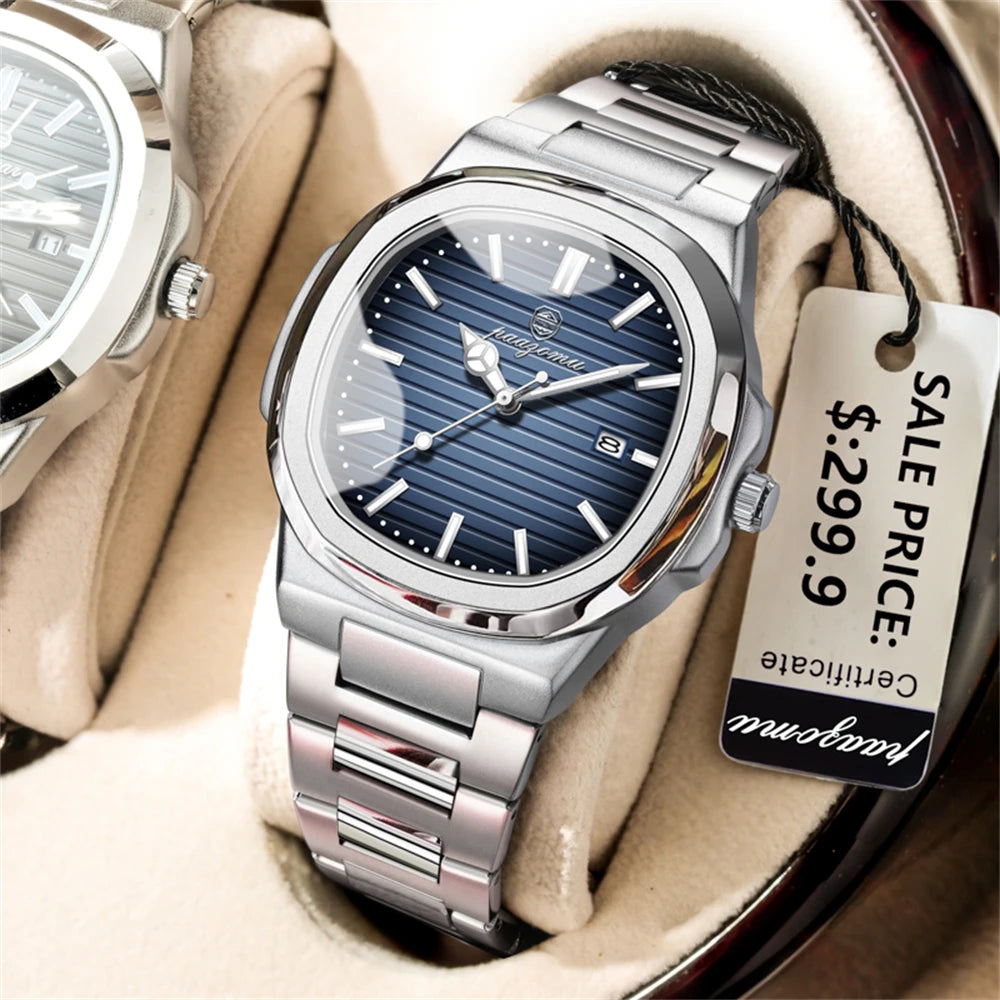 PAAZOMU Top Fashion Square Men Clock Stainless Steel Waterproof Luminous Date Exquisite Male Wristwatch Quartz Watches For Men