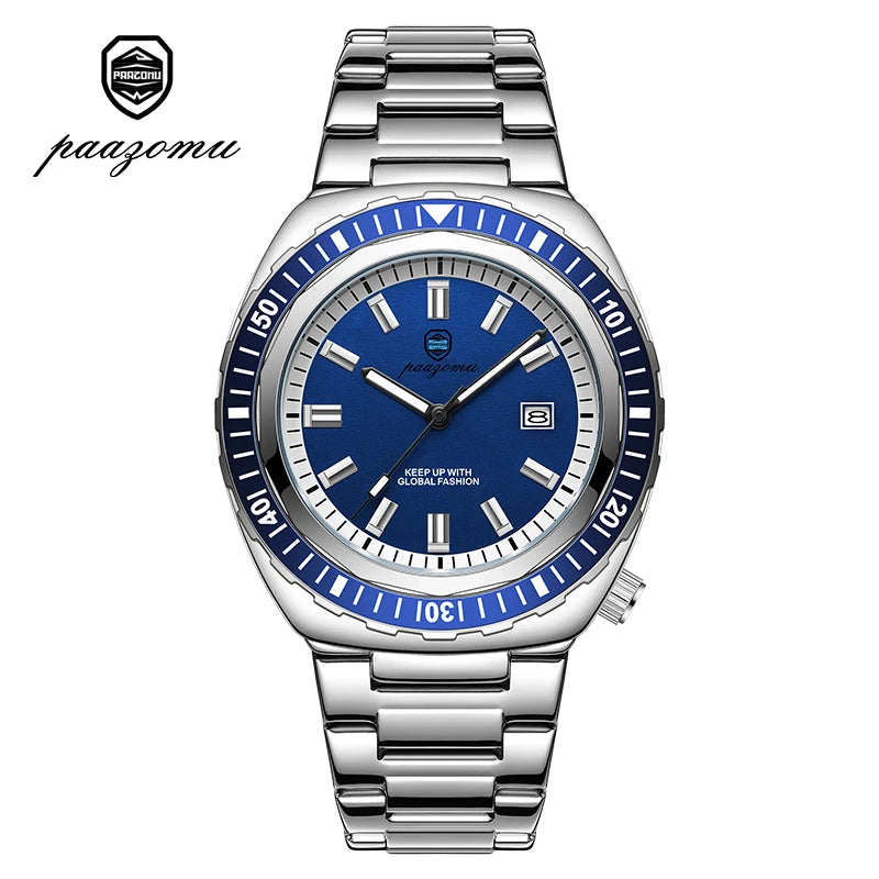 Montre homme à quartz de plongée, bracelet acier inoxydable