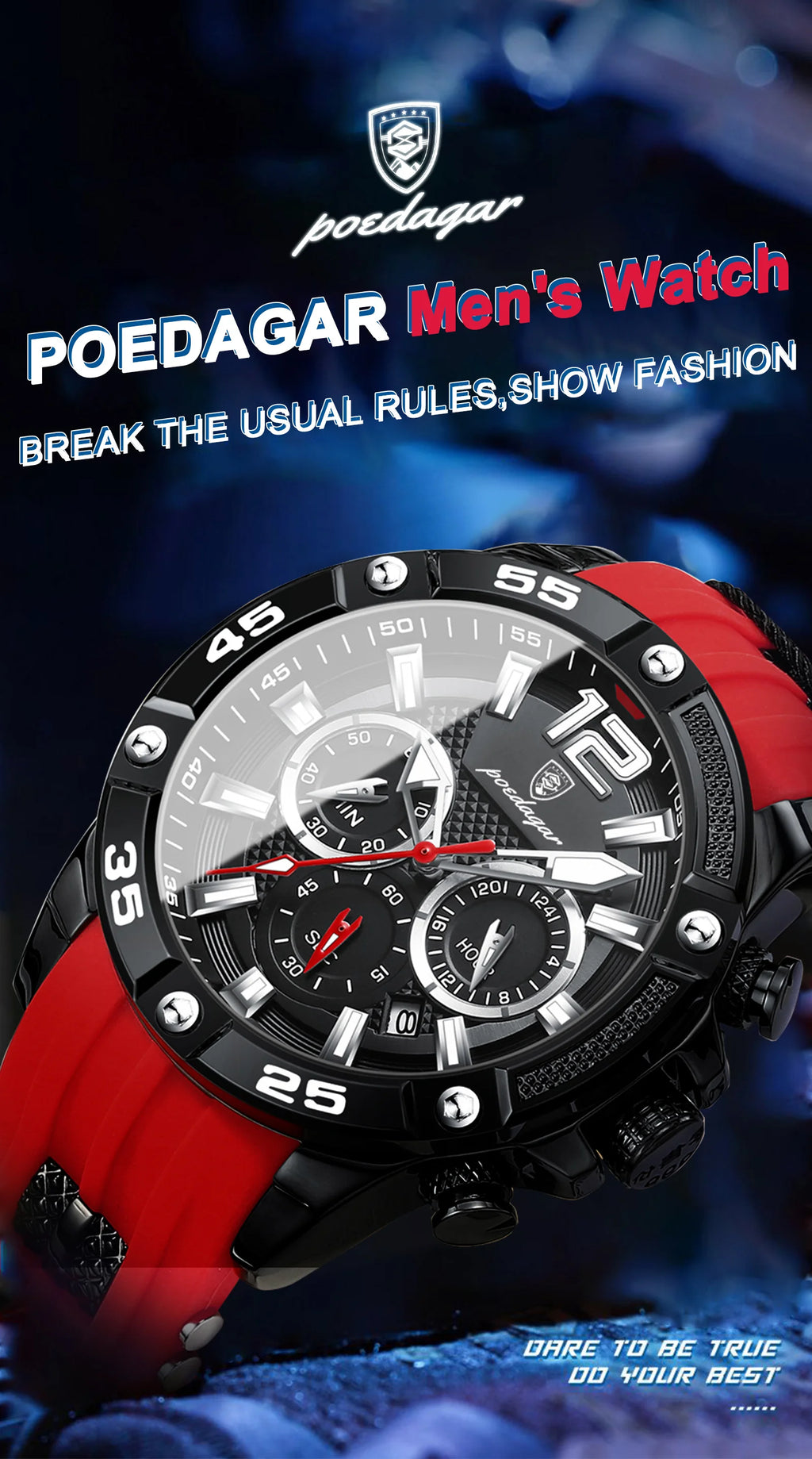 POEDAGAR Original Fashion Men's Watches Waterproof Luminous Chronograph Date Sports Man Wristwatch High Quality Quartz Men Watch