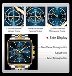 Montre Chronographe Carrée Lumineuse pour Homme en Acier Inoxydable