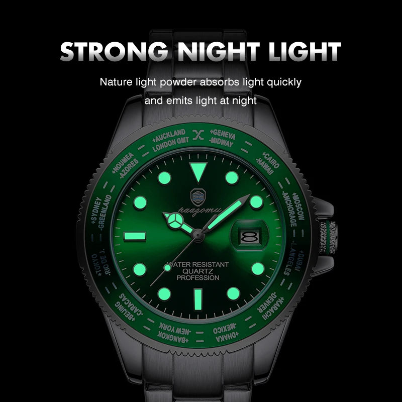 PAAZOMU Luxury Sport  Men Clock Quartz Date Week Man Original Wristwatch Waterproof Luminous Stainless Steel Men's Watches Reloj