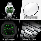 Montre carrée en acier inoxydable pour homme – Lumineuse et étanche