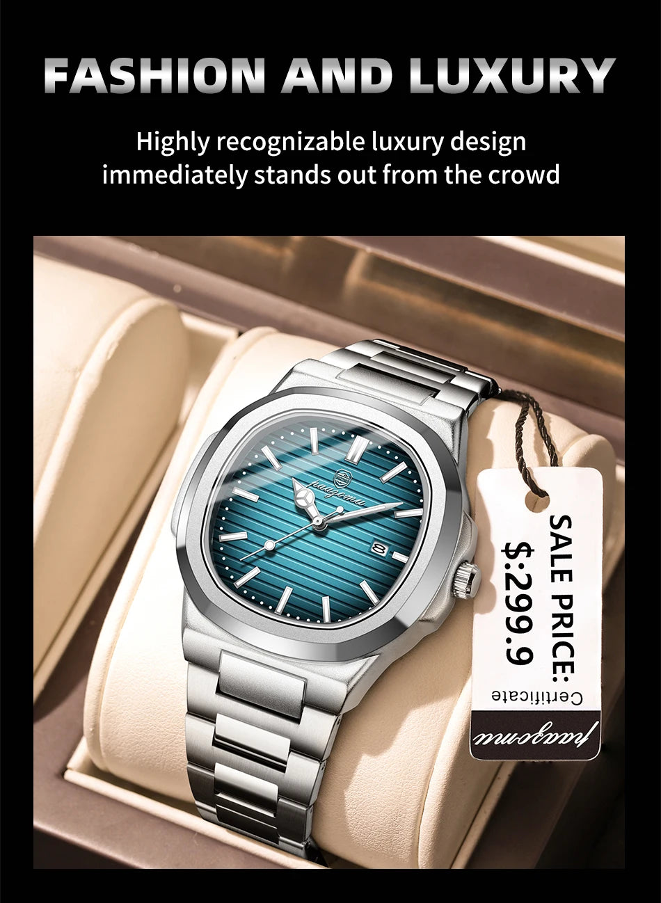 PAAZOMU Top Fashion Square Men Clock Stainless Steel Waterproof Luminous Date Exquisite Male Wristwatch Quartz Watches For Men