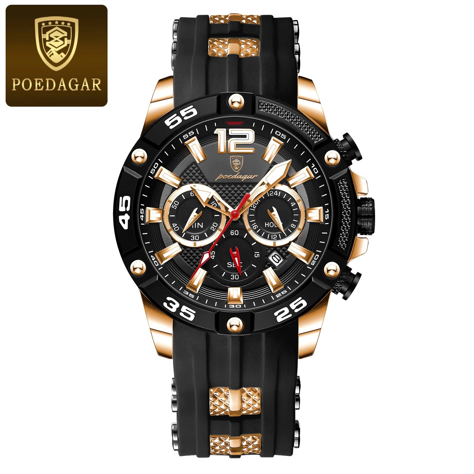 Montre Chronographe Sport Homme Quartz, Lumineuse, 3 Bar