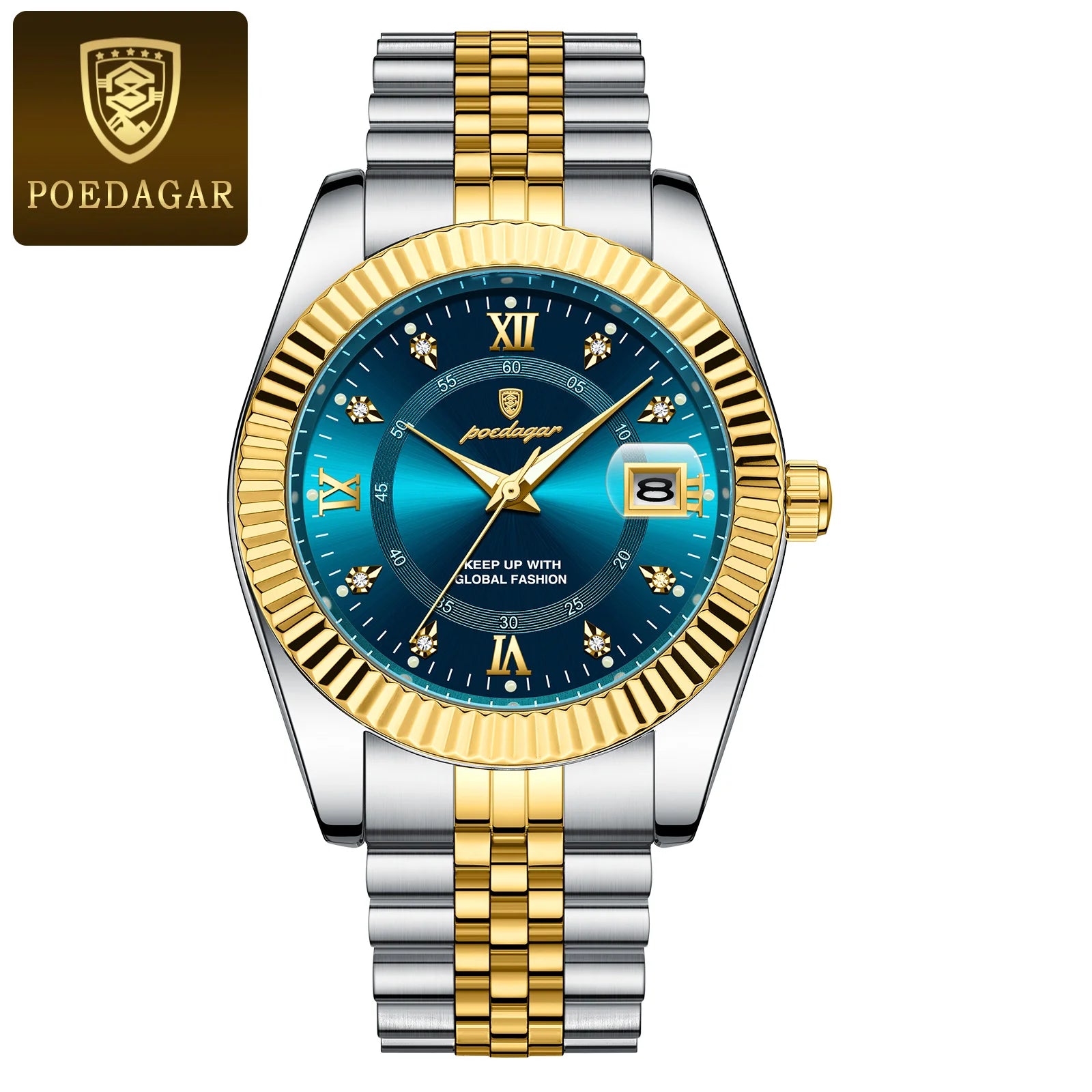 Montre homme à quartz en acier inoxydable avec affichage de la date