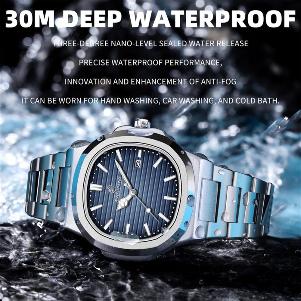 PAAZOMU Business Men Square Watch Rose Gold Leather Quartz Watch Date Display Luxury Formal Men's Waterproof Watch +Box Reloj