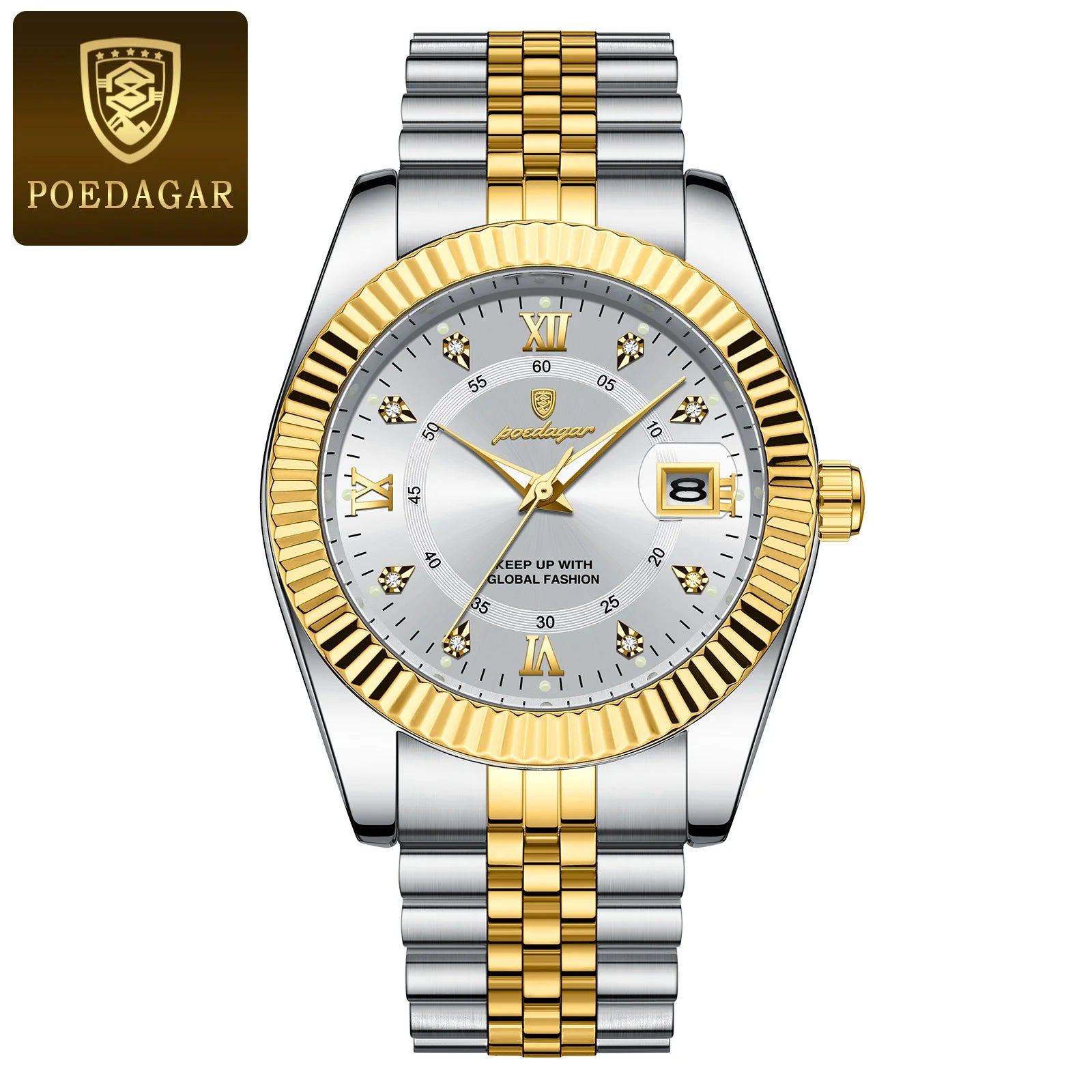 Montre homme à quartz en acier inoxydable avec affichage de la date