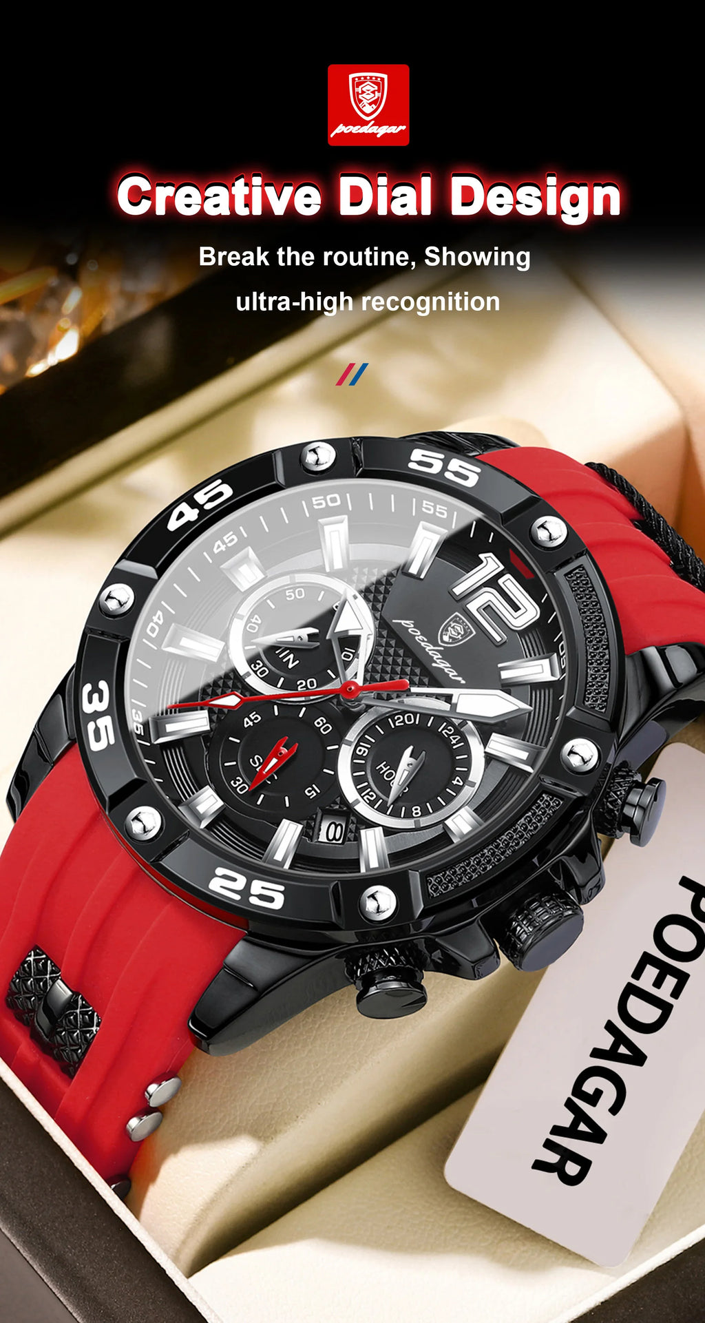 POEDAGAR Original Fashion Men's Watches Waterproof Luminous Chronograph Date Sports Man Wristwatch High Quality Quartz Men Watch