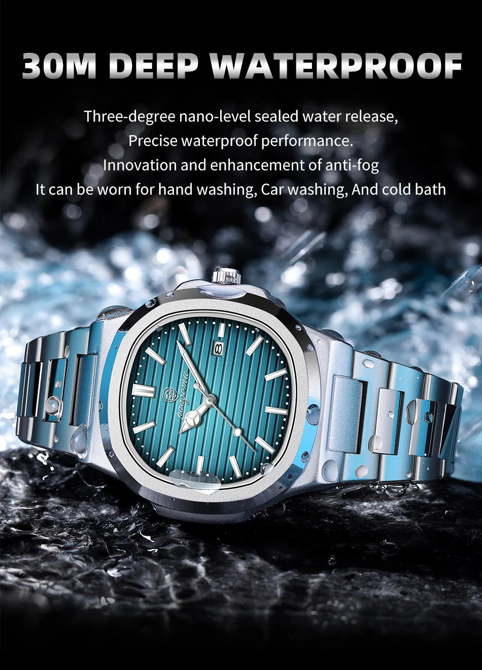 PAAZOMU Top Fashion Square Men Clock Stainless Steel Waterproof Luminous Date Exquisite Male Wristwatch Quartz Watches For Men