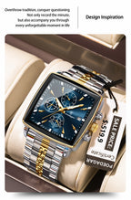 Montre Chronographe Carrée Lumineuse pour Homme en Acier Inoxydable