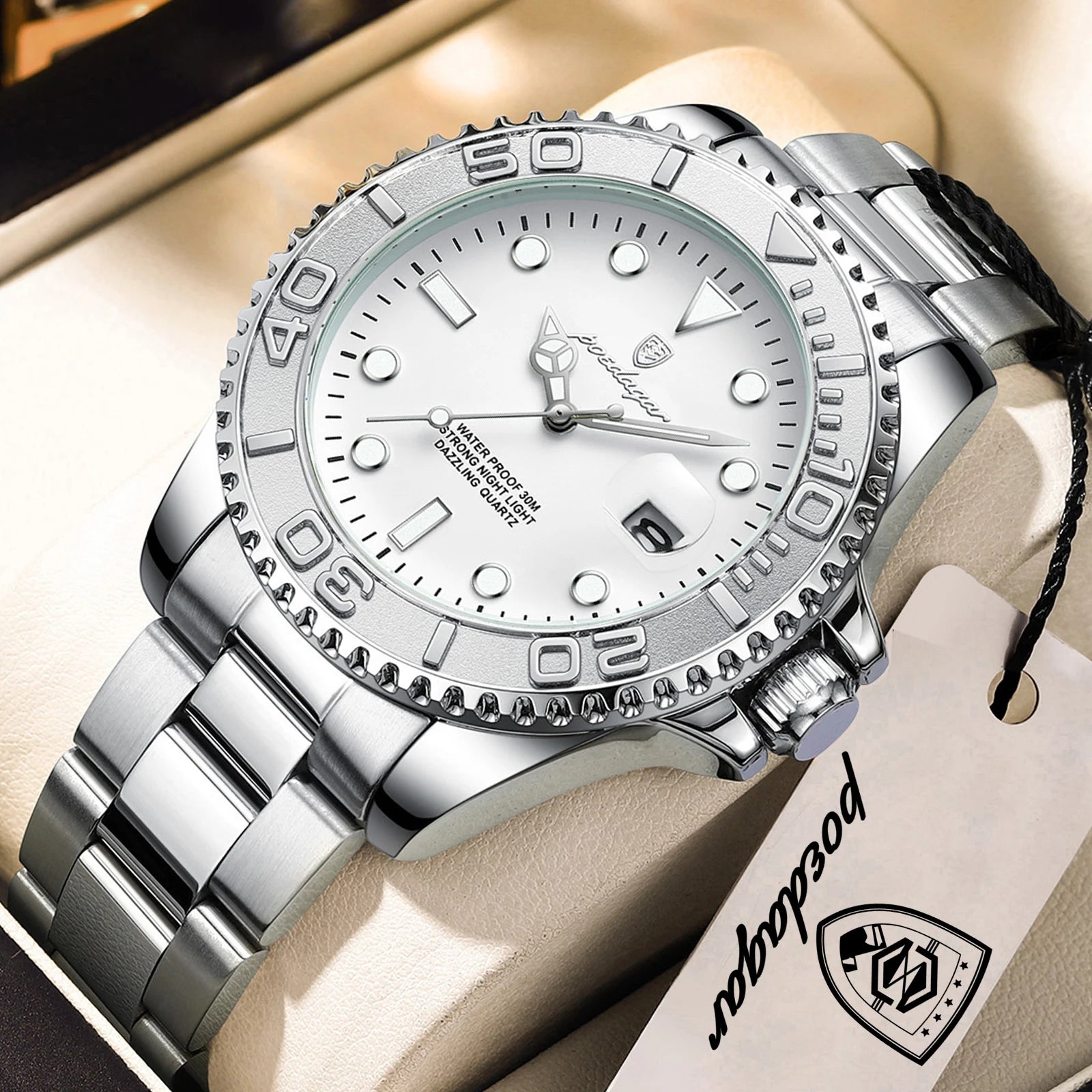 Montre à Quartz pour Homme en Acier Inoxydable – Lumineuse et Étanche à 3 ATM