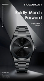 Montre militaire en acier inoxydable pour homme avec affichage du jour de la semaine