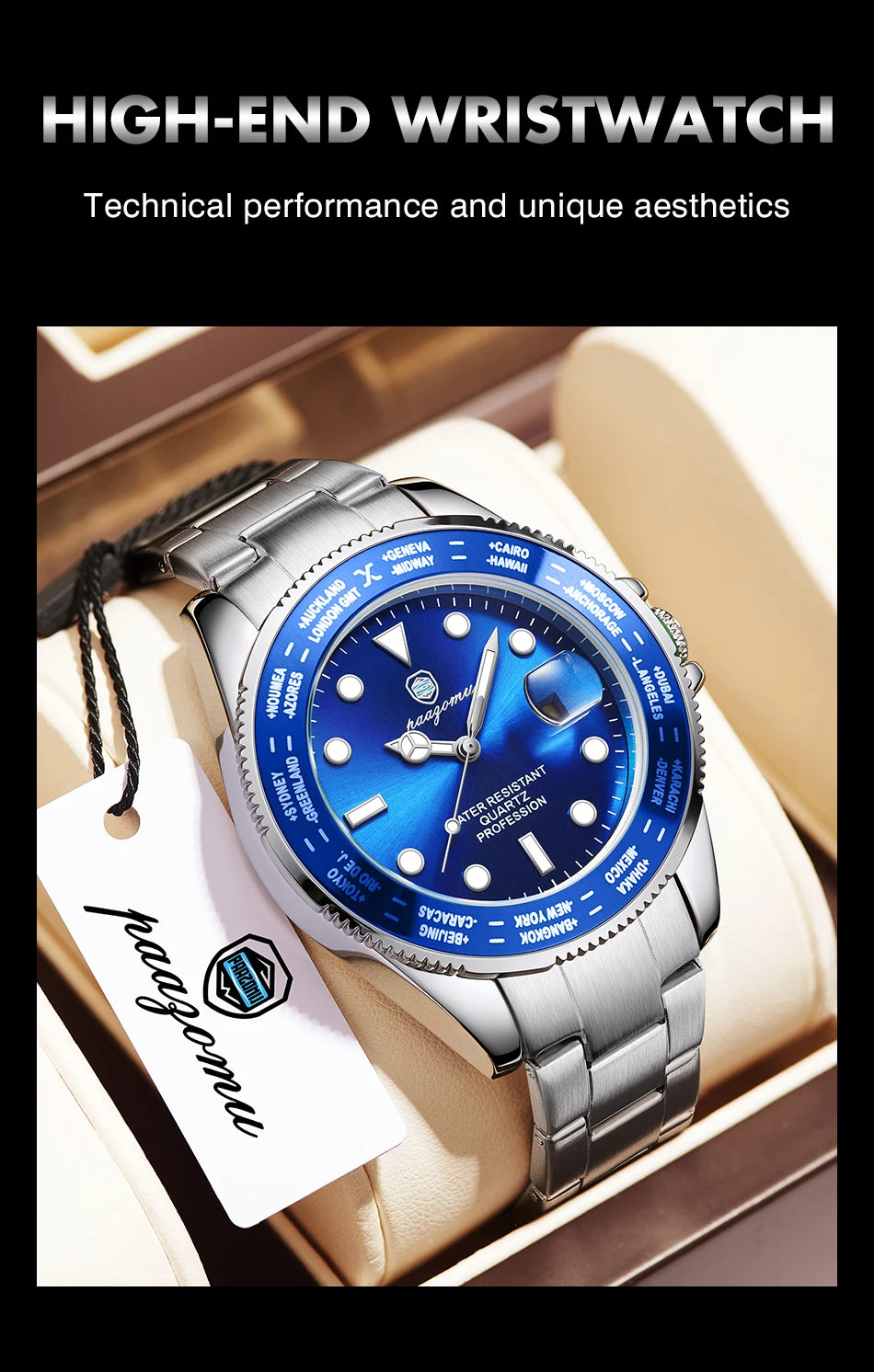 PAAZOMU Luxury Sport  Men Clock Quartz Date Week Man Original Wristwatch Waterproof Luminous Stainless Steel Men's Watches Reloj