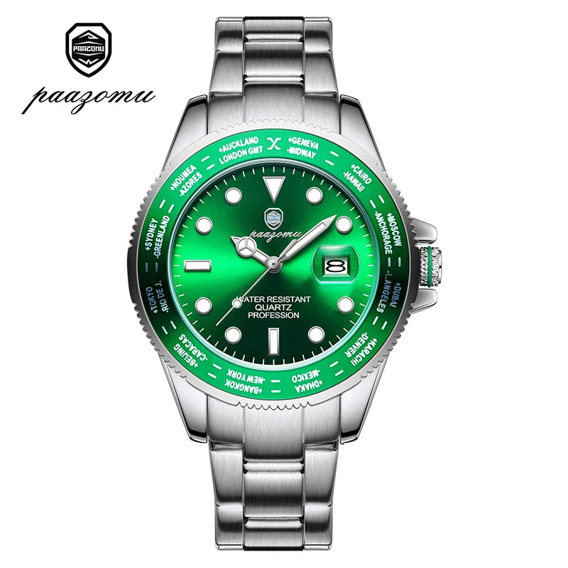 Montre Sport en Acier Inoxydable pour Homme, Quartz, Date, Jour de la Semaine