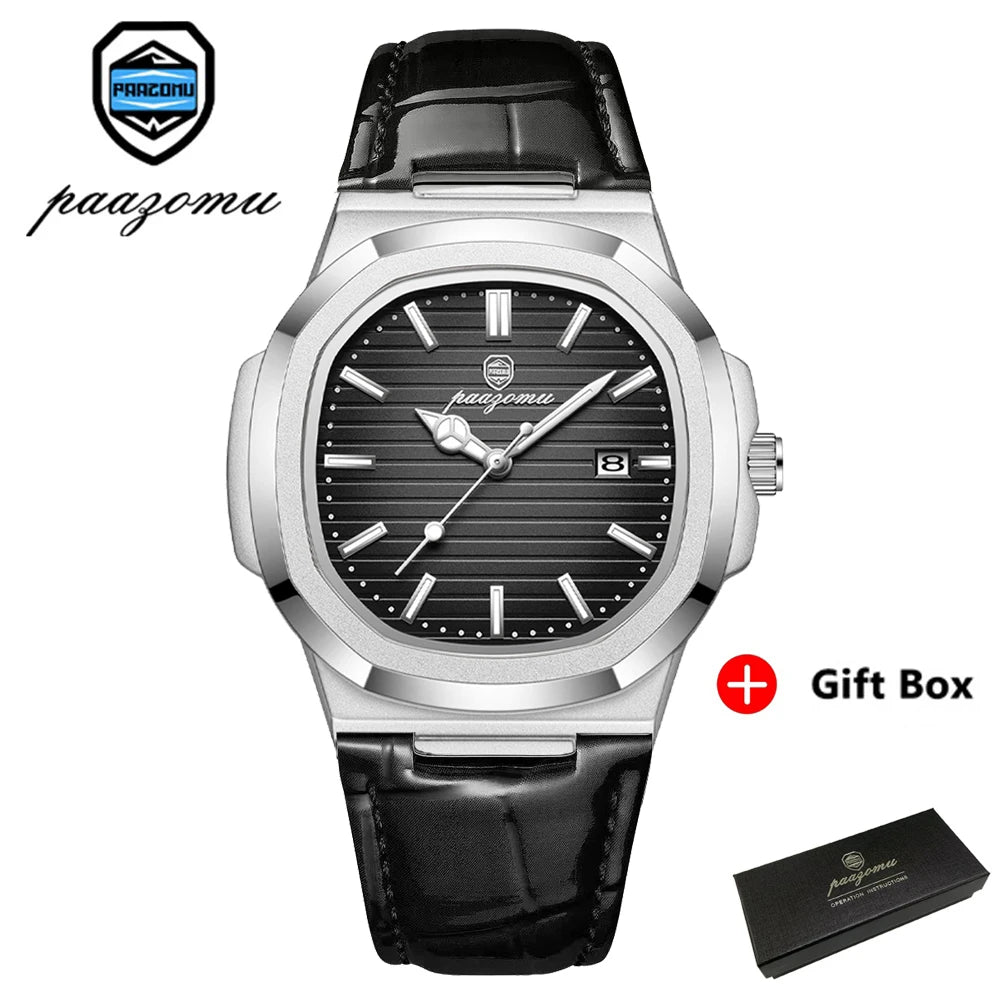 Montre habillée carrée en cuir pour homme avec affichage de la date