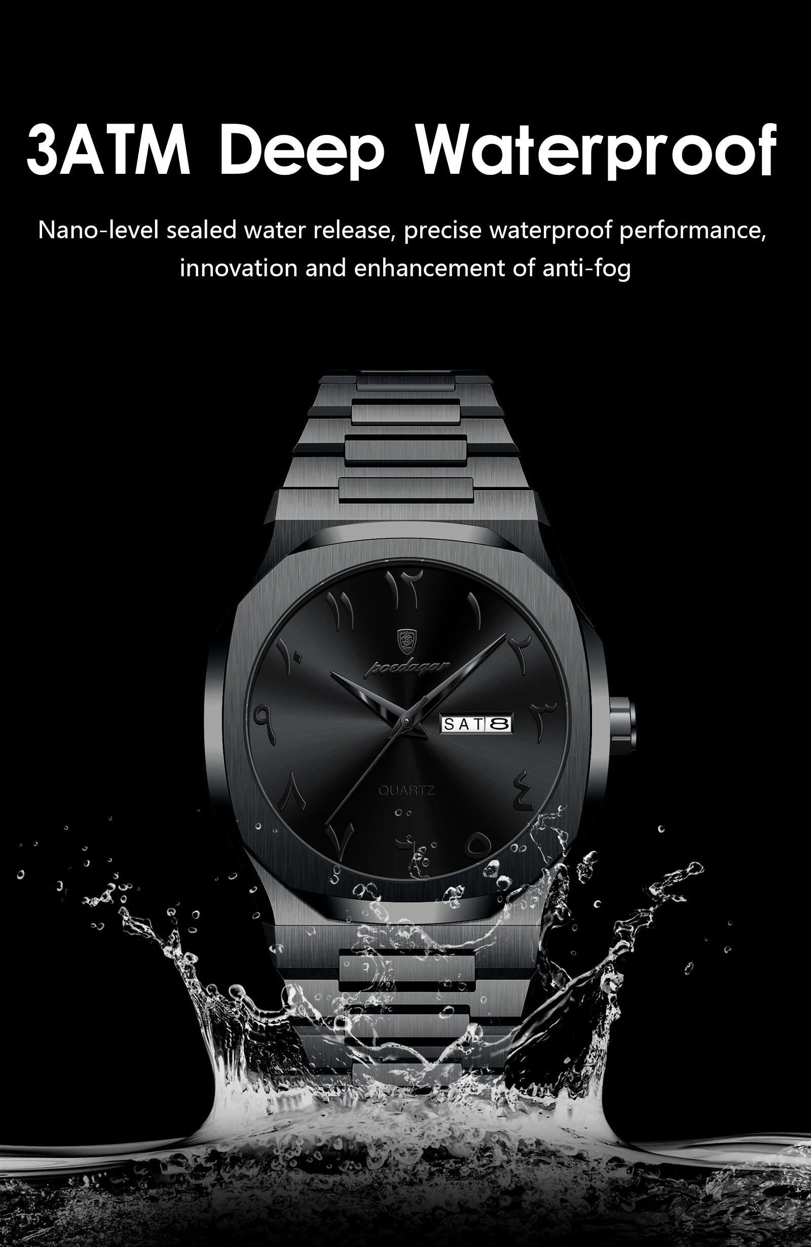 POEDAGAR Military Watch For Men Waterproof Luxury Week Calendar Man Wristwatch Quartz Stainless Steel Fashion Men's Watches Male