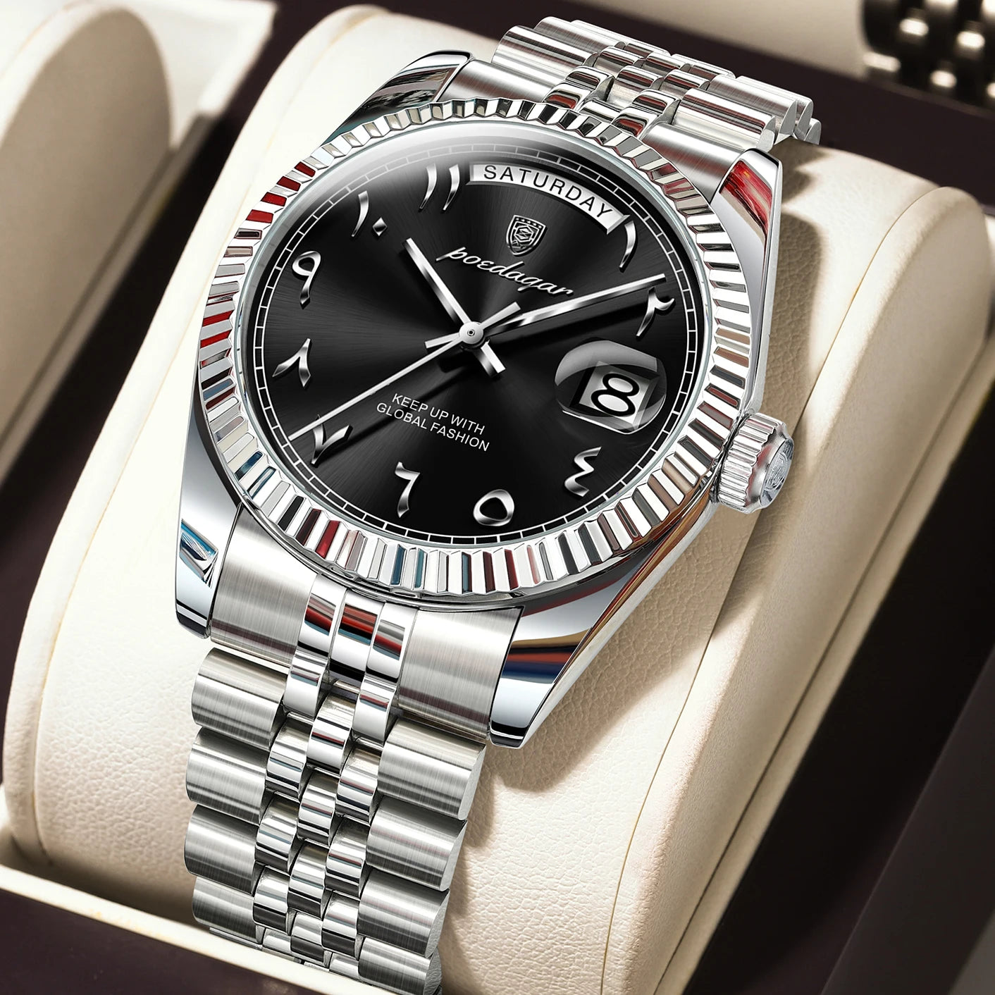 Montre à Quartz Homme en Acier Inoxydable – Étanche & Date