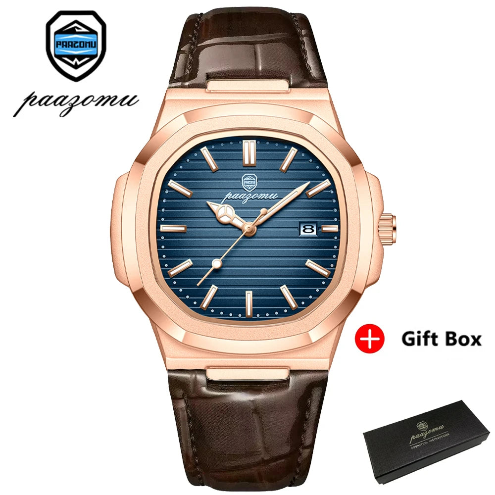 Montre habillée carrée en cuir pour homme avec affichage de la date