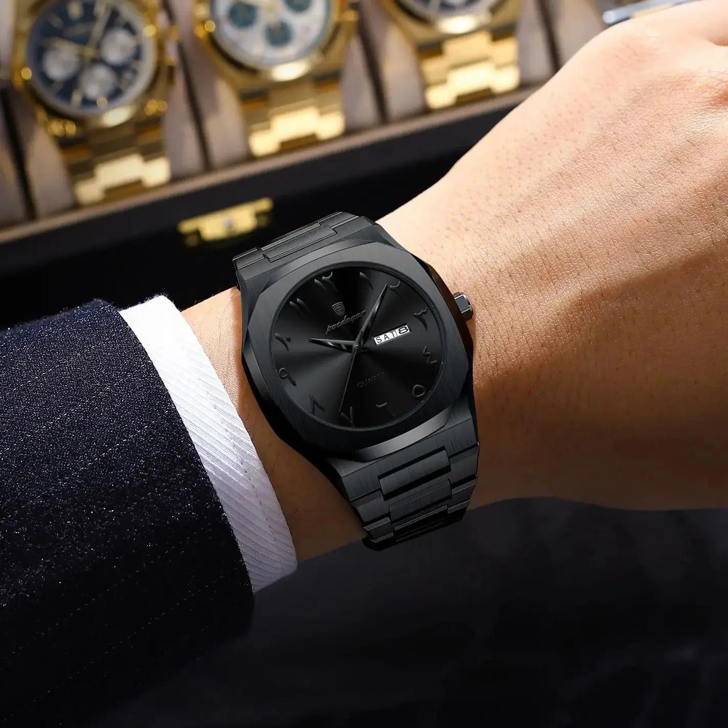 POEDAGAR Military Watch For Men Waterproof Luxury Week Calendar Man Wristwatch Quartz Stainless Steel Fashion Men's Watches Male