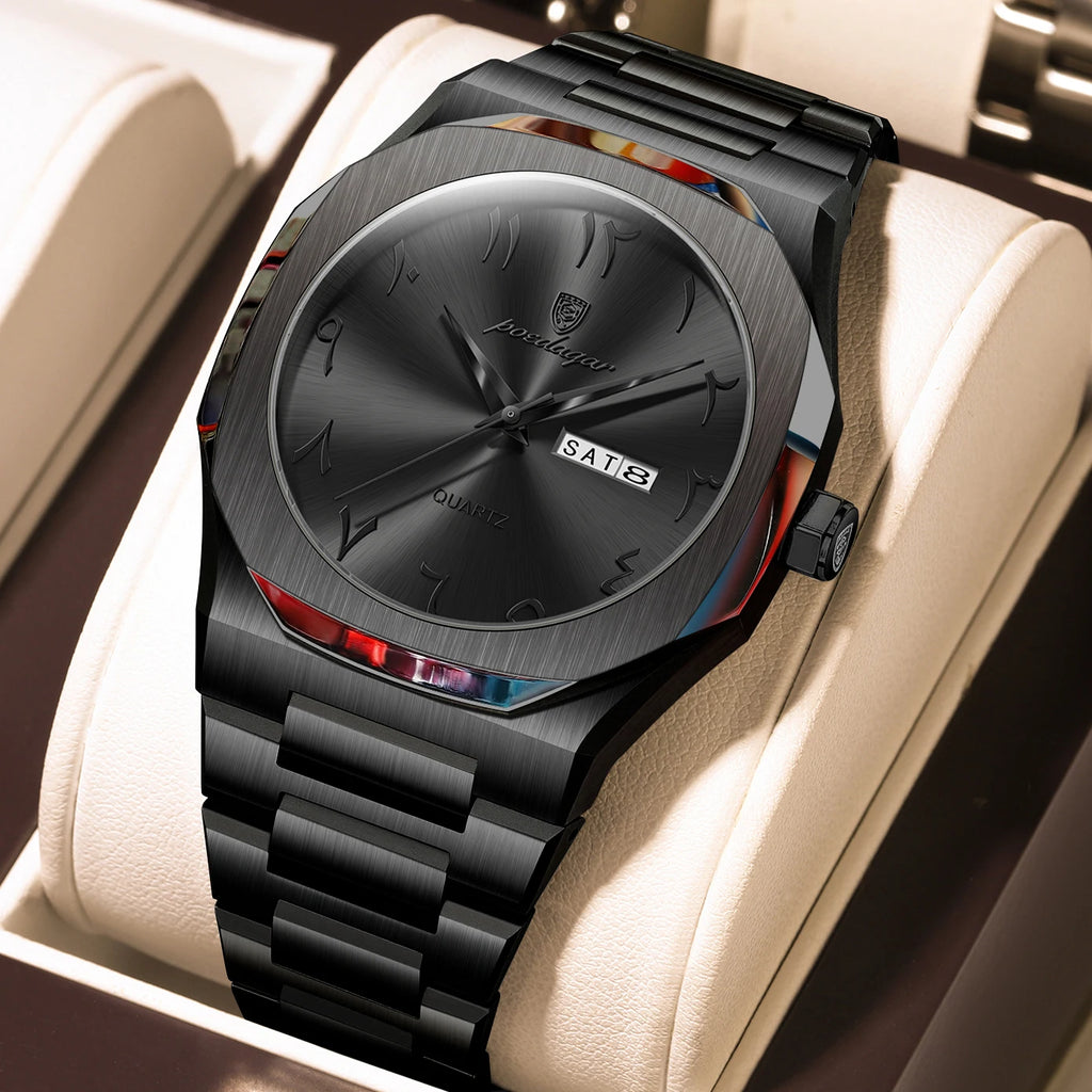 Men's Stainless Steel Military Watch With Week Display