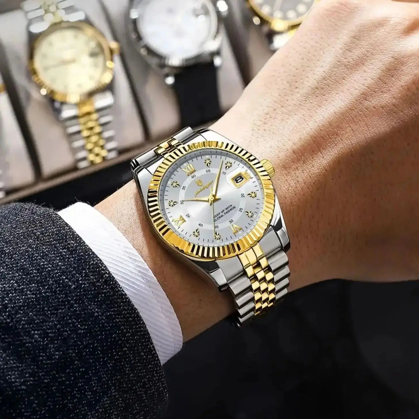 POEDAGAR Trendy Business Men Watch Waterproof Stainless Steel Luminous Original Classic Man Watches Date Quartz Men's Wristwatch